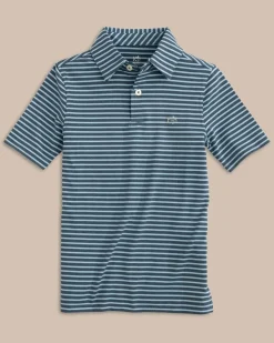 Boys Ryder Heather Marin Stripe Performance Polo Shirt<Southern Tide Best Sale