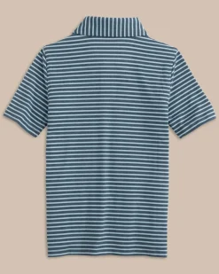 Boys Ryder Heather Marin Stripe Performance Polo Shirt<Southern Tide Best Sale