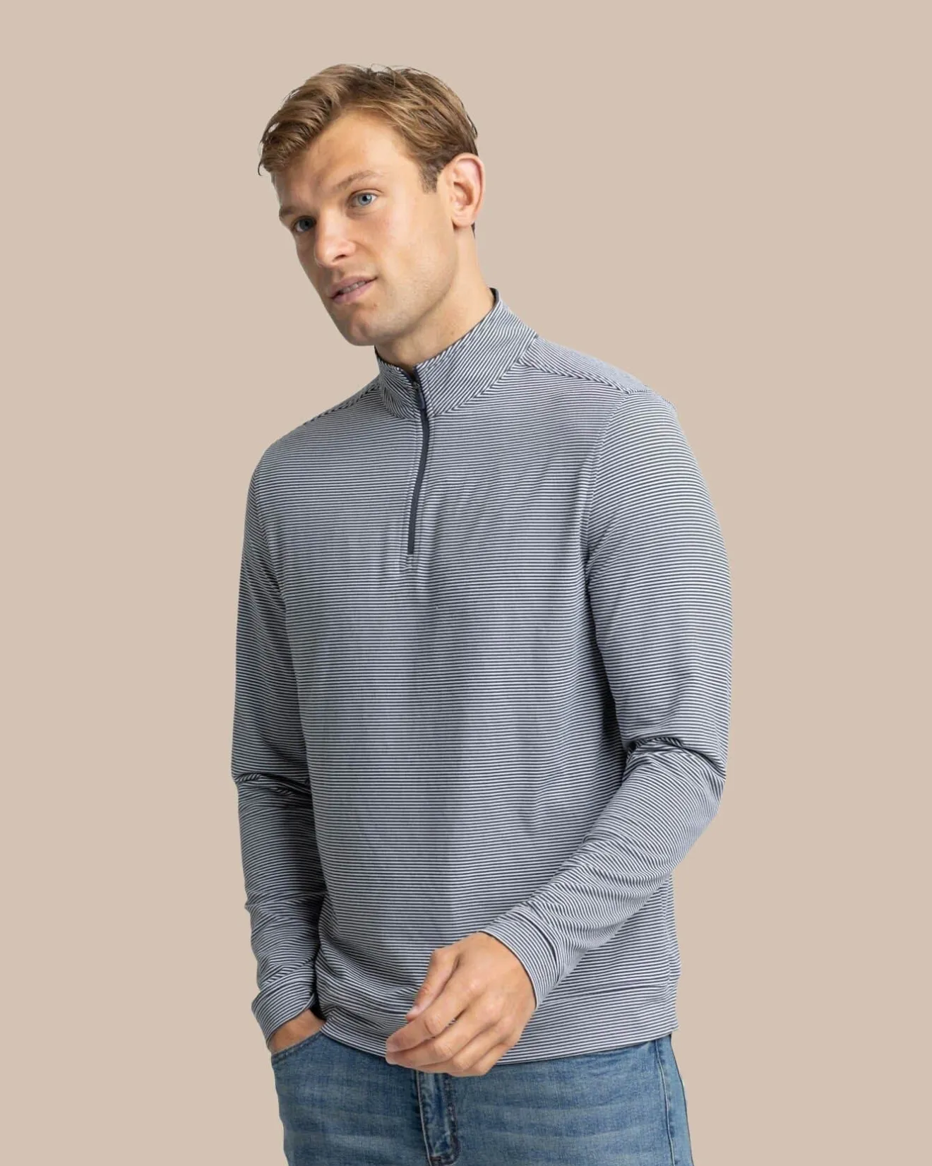 Cruiser Micro-Stripe Heather Quarter Zip<Southern Tide Best Sale