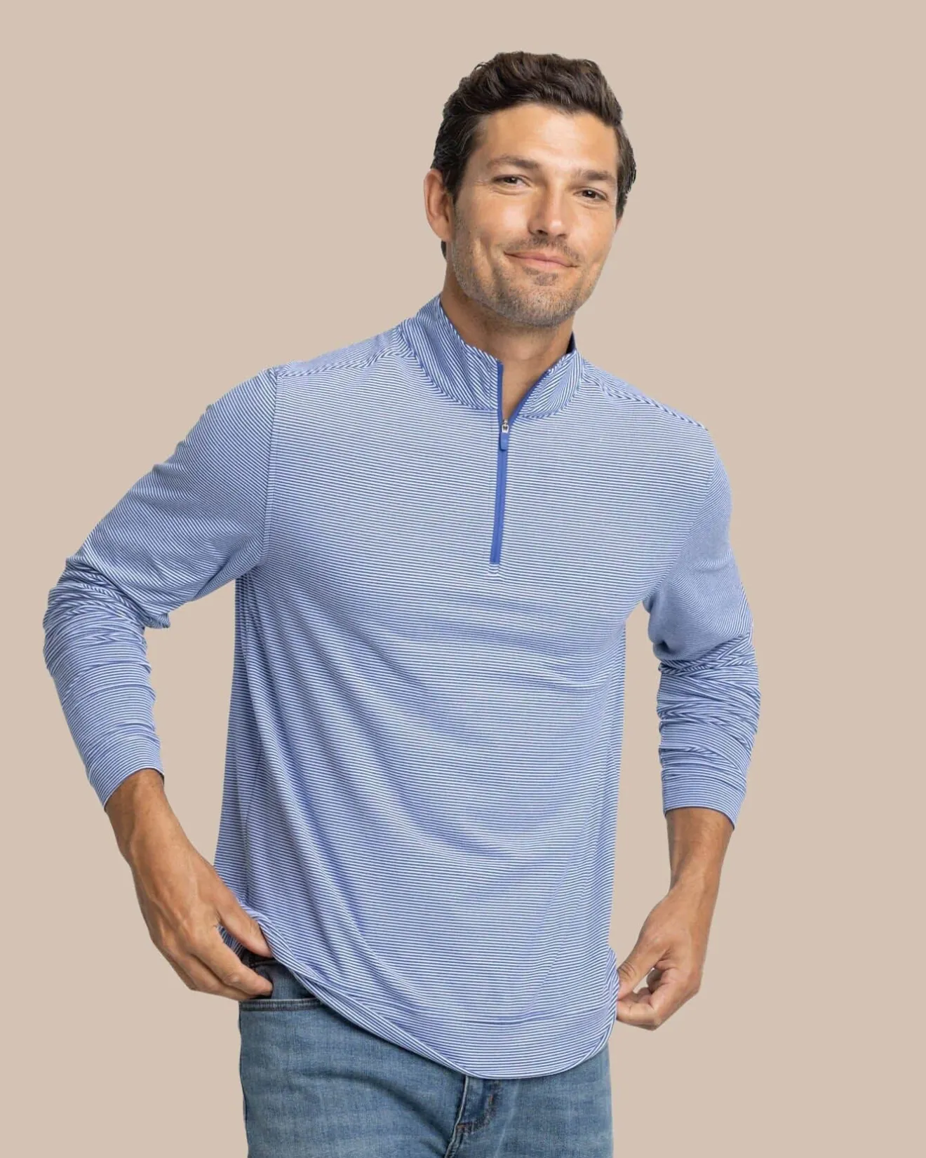 Cruiser Micro-Stripe Heather Quarter Zip<Southern Tide Best Sale