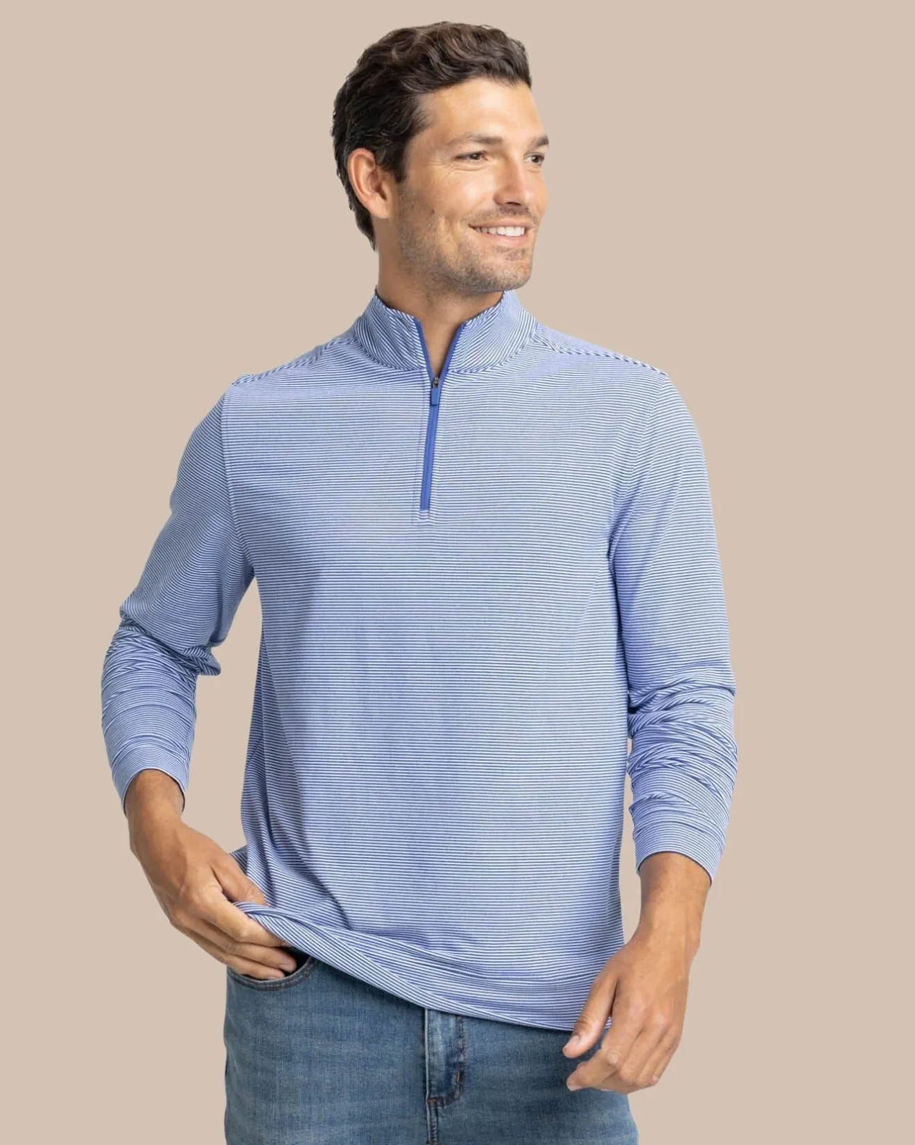 Cruiser Micro-Stripe Heather Quarter Zip<Southern Tide Best Sale