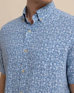 Linen Rayon Ditzy Floral Short Sleeve Sport Shirt<Southern Tide Store