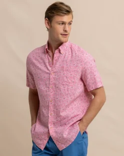 Linen Rayon Ditzy Floral Short Sleeve Sport Shirt<Southern Tide Store