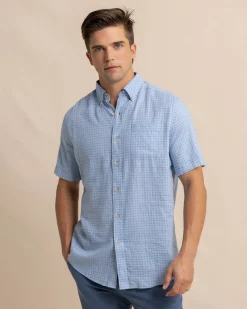 Linen Rayon White Lotus Short Sleeve Sport Shirt<Southern Tide Store