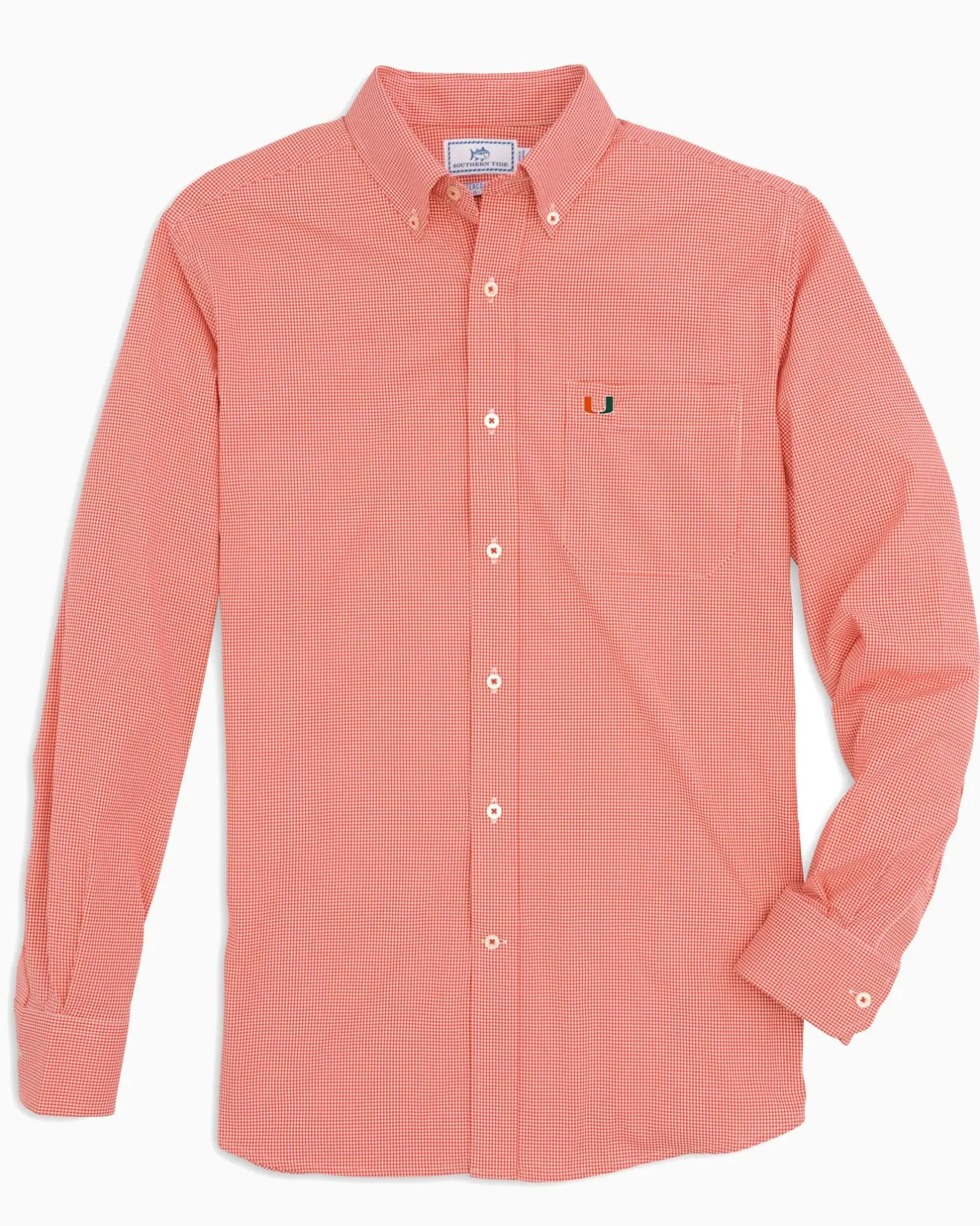 Miami Hurricanes Gingham Button Down Shirt<Southern Tide Hot