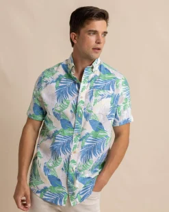 Paradise Palms Linen Rayon Short Sleeve Sport Shirt<Southern Tide Discount